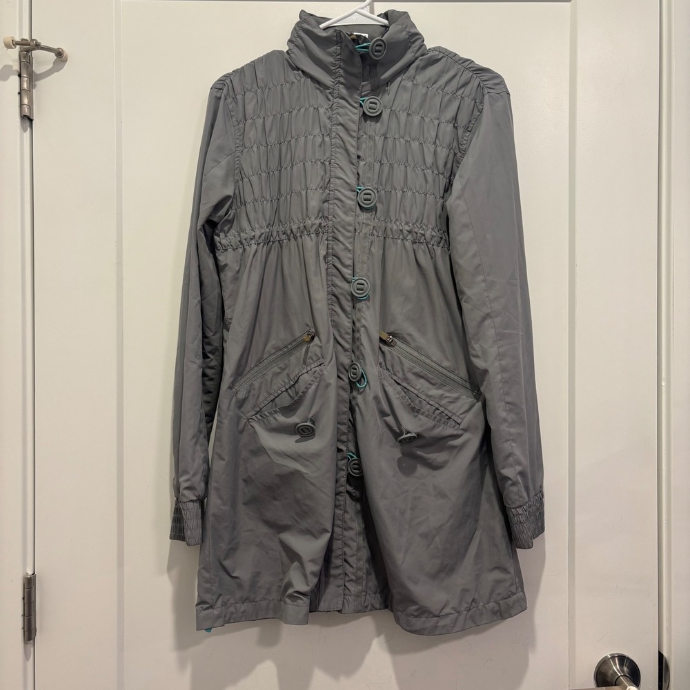 Athleta Womens Grey Smocked Utility Jacket Funnel Neck Lightweight Parka Coat